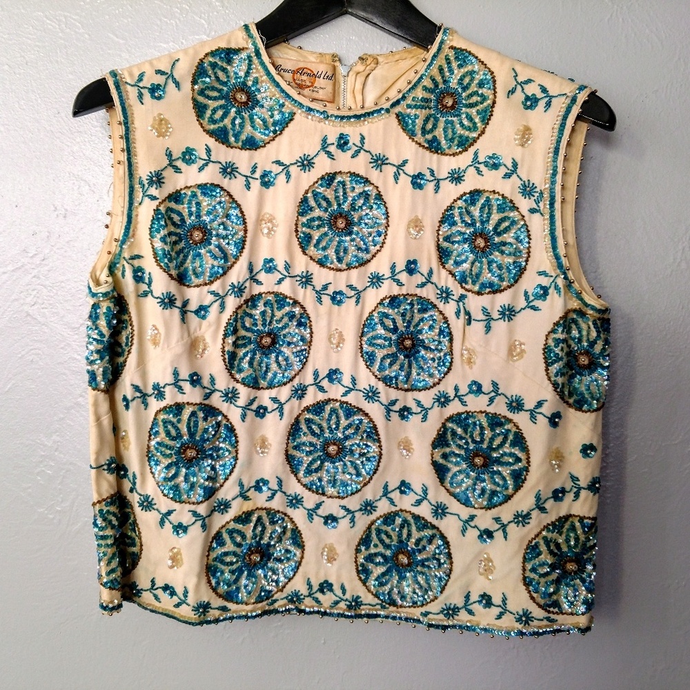 Real vintage 60s beaded sleeveless top AS IS